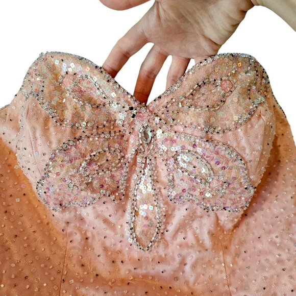 Mori Lee Size 10 Light Pink‎ Beaded Gown Dress Strapless Princess Quinceanera - Picture 4 of 13